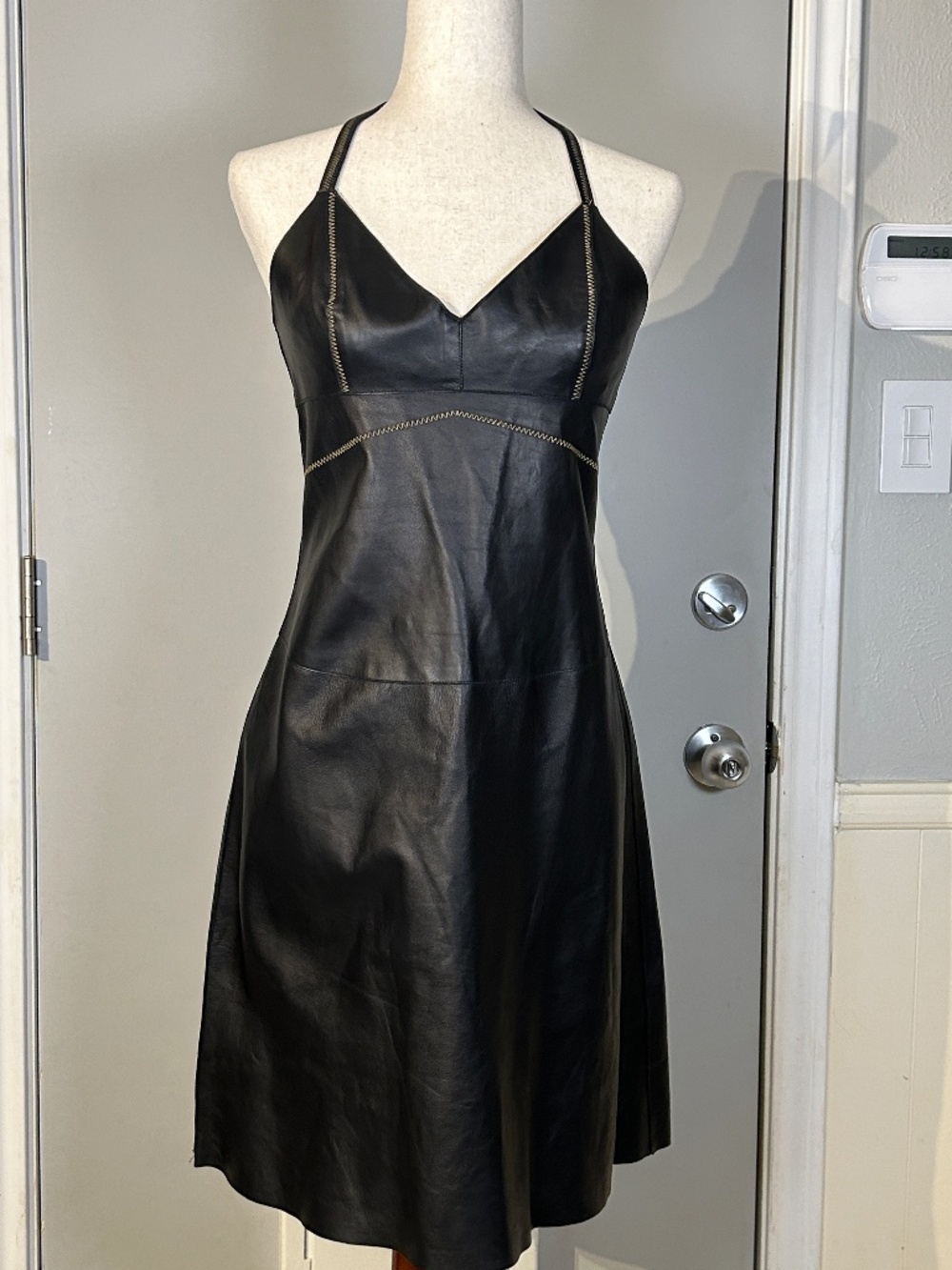 Vintage Parallel Black Lambs Leather Halter Dress - Midi Size 8 Y2K, edgy, retro